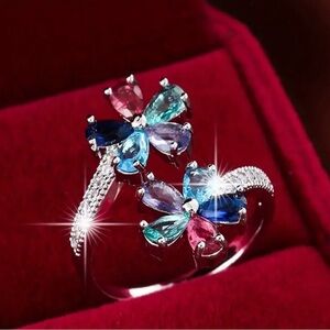 14k white gold ziron flower ring